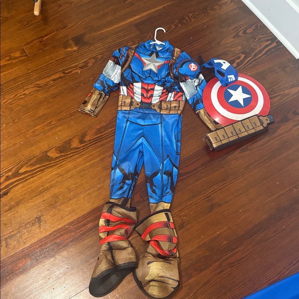 Youth Size Small Avenger Blue and Red Hero Suit with Gold Accents